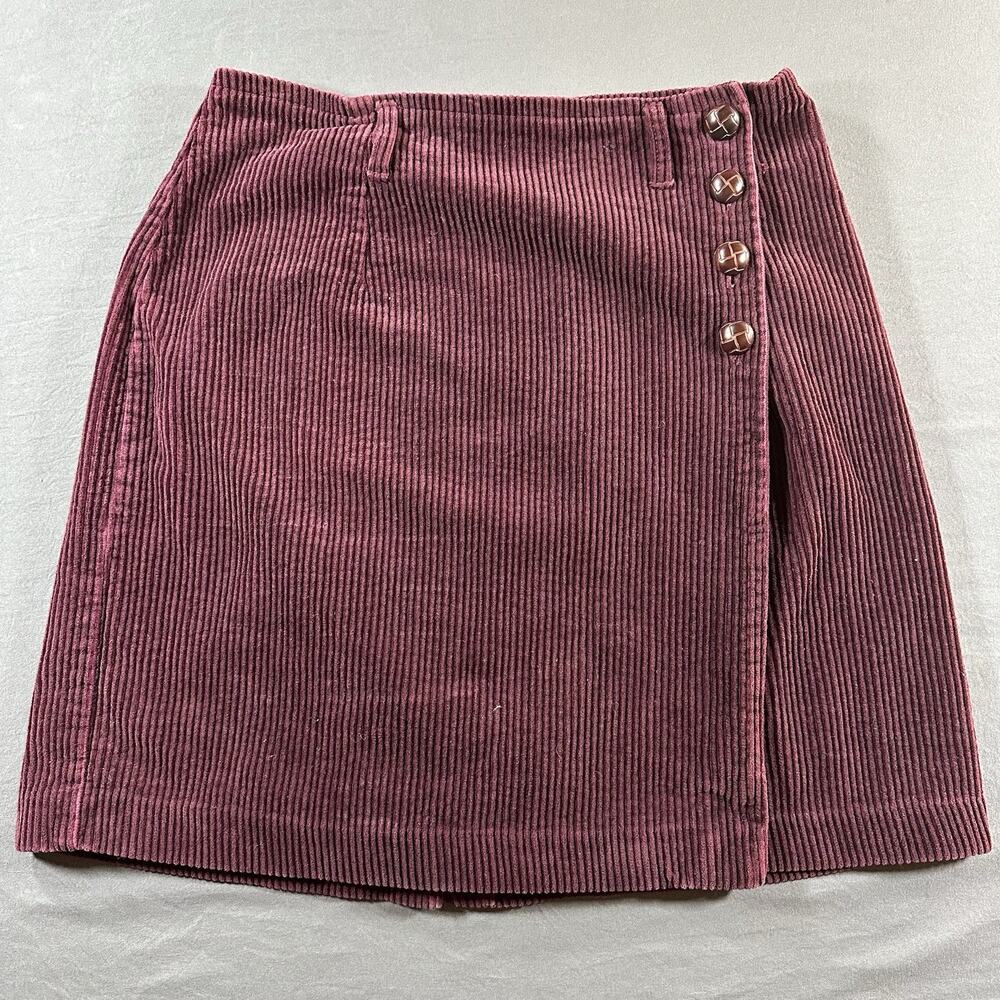 Bushwacker Women's Burgundy Corduroy Cotton Button Wrap Skirt Size 10